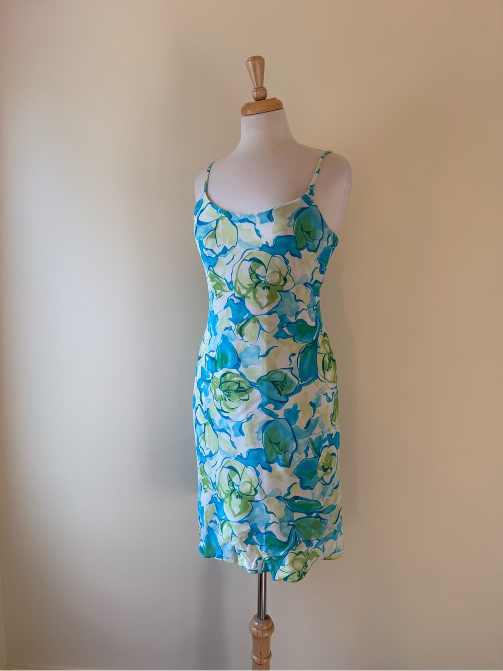 Vintage AXL Blue Green Floral Slip Dress Size 8 Made in Canada